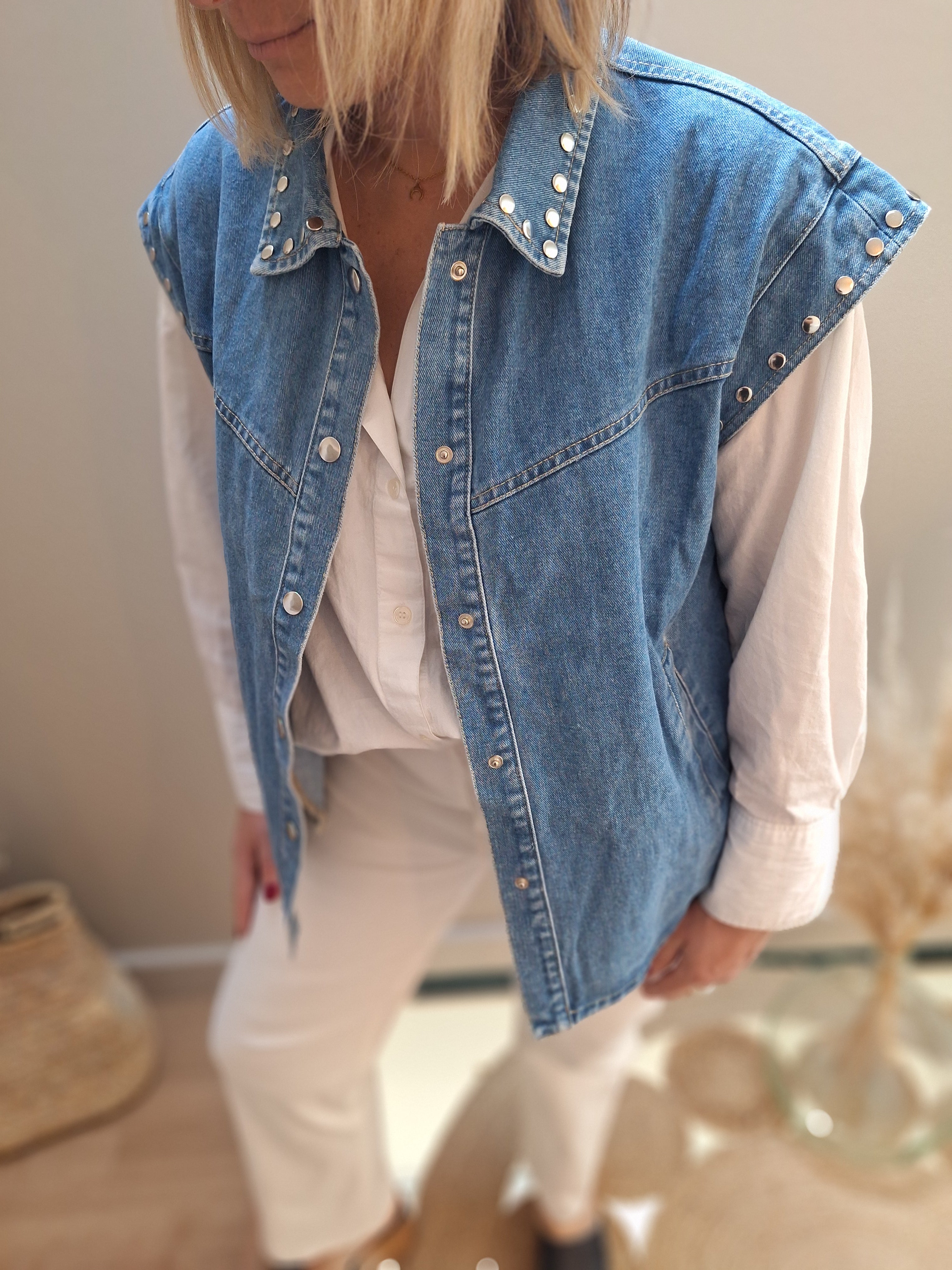 Veste sans manches jean – Clous argentés – Taille L