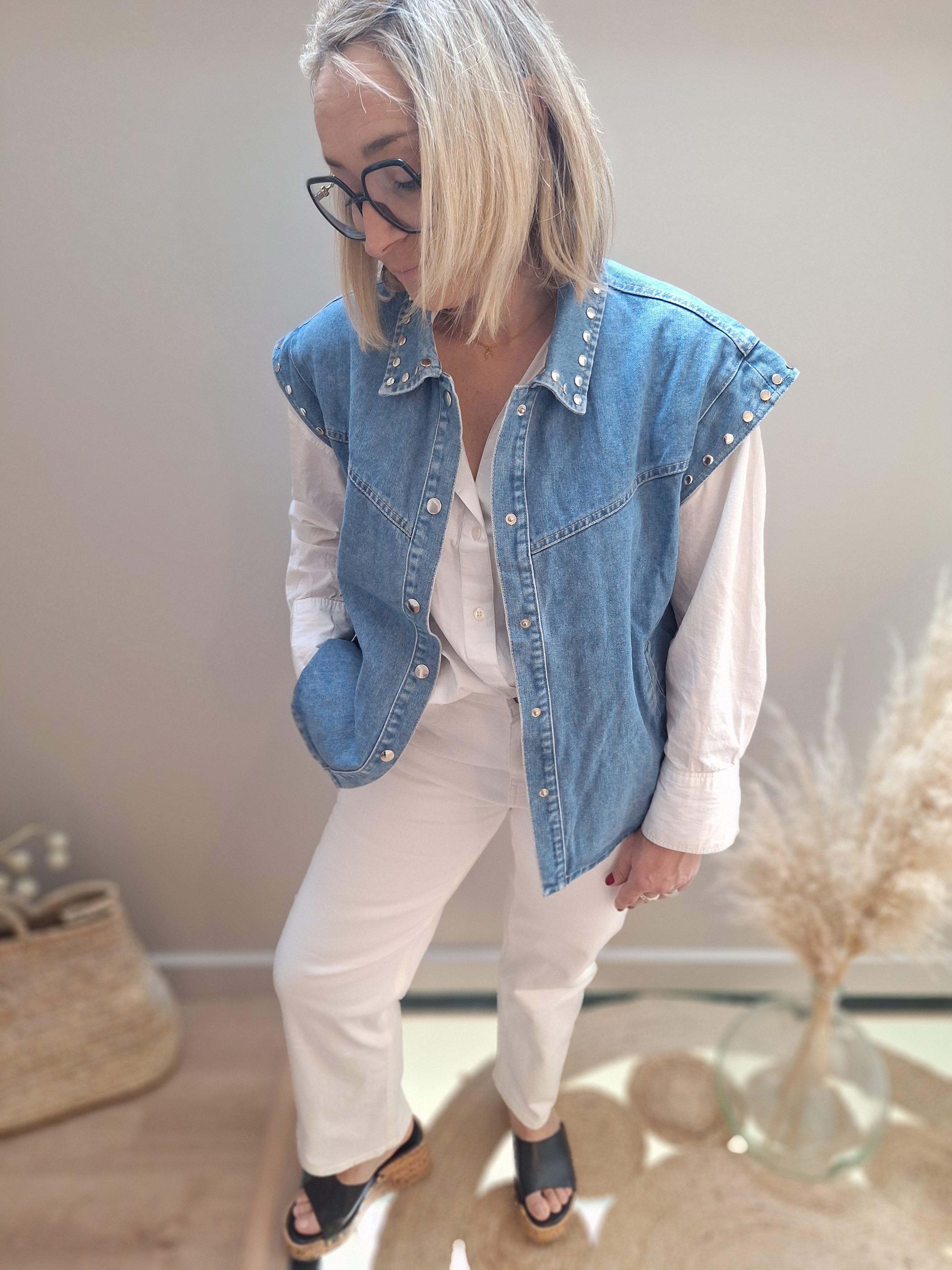 Veste sans manches jean – Clous argentés – Taille L