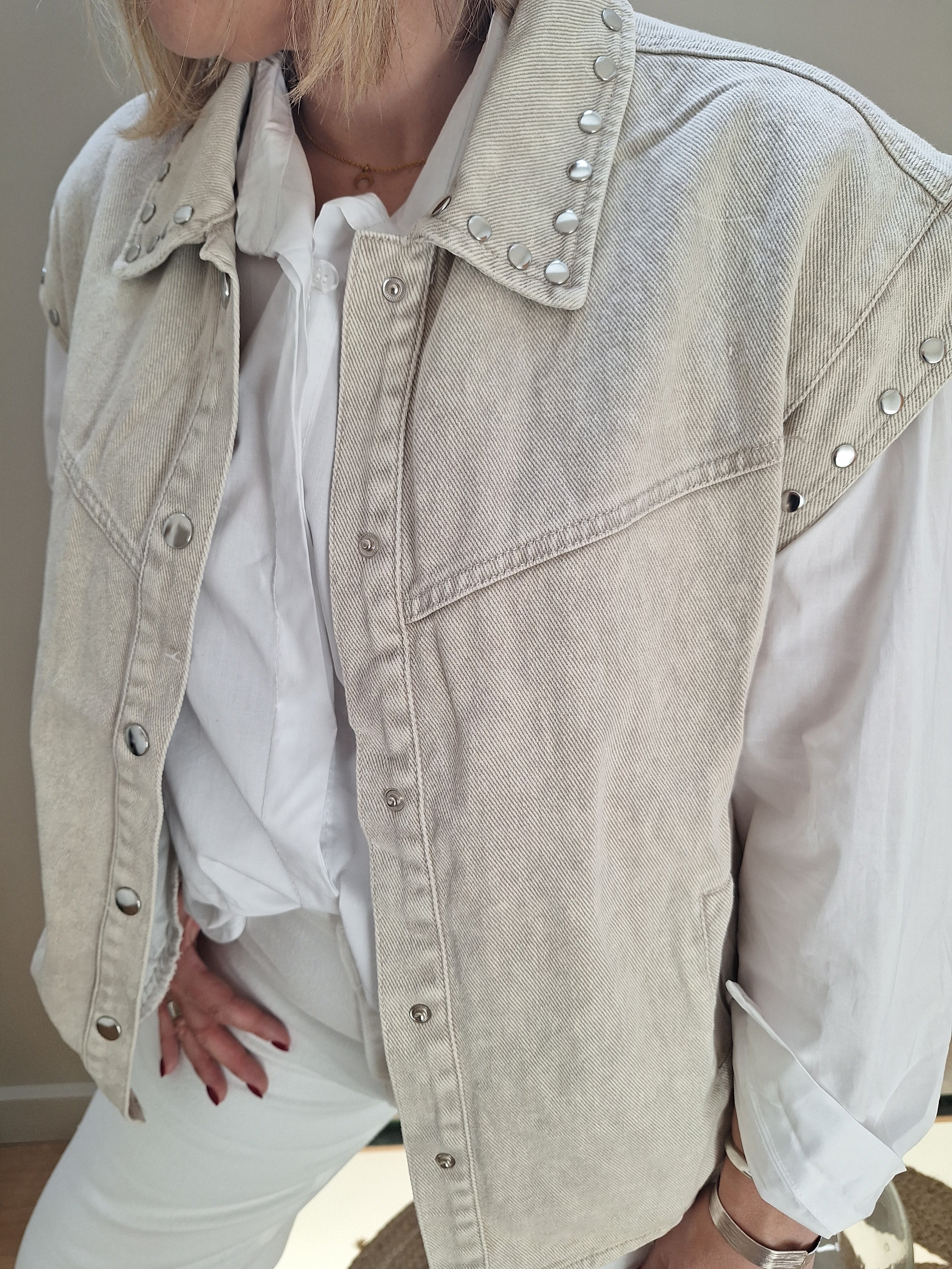 Veste jean beige – Style western – Taille L