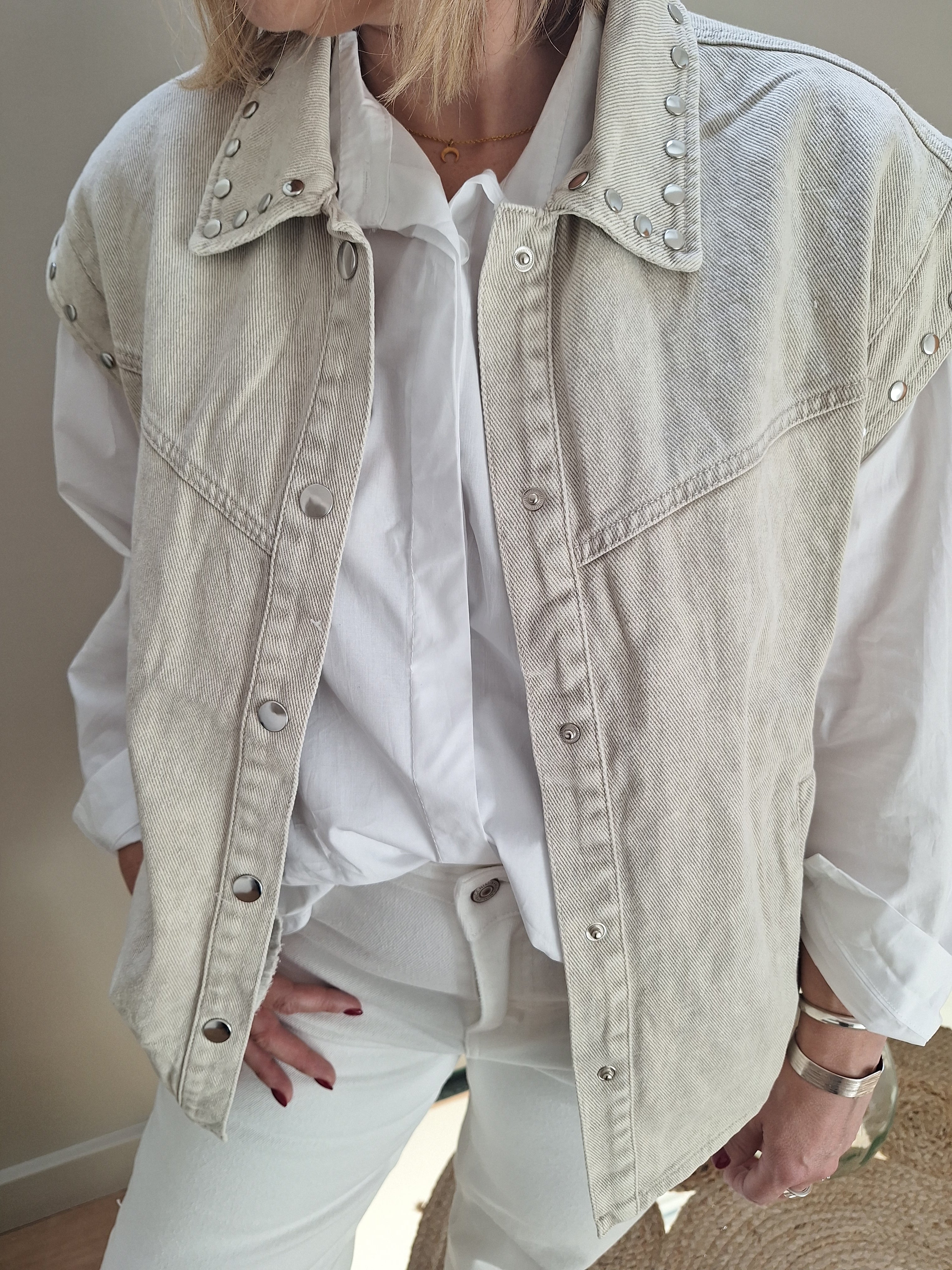 Veste jean beige – Style western – Taille L