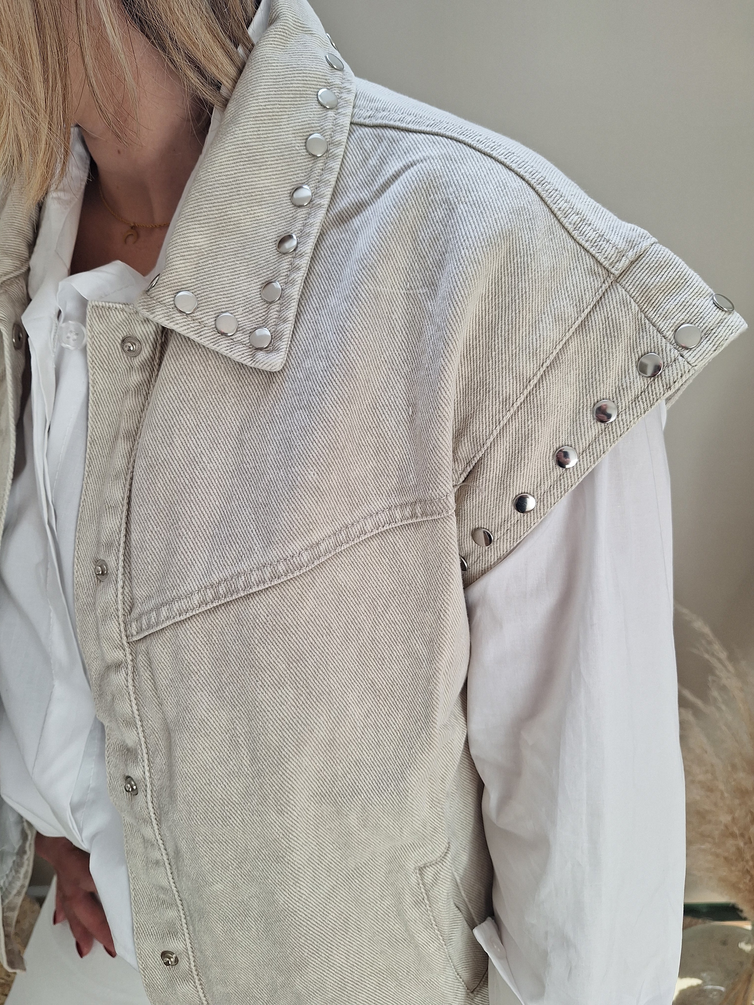 Veste jean beige – Style western – Taille L